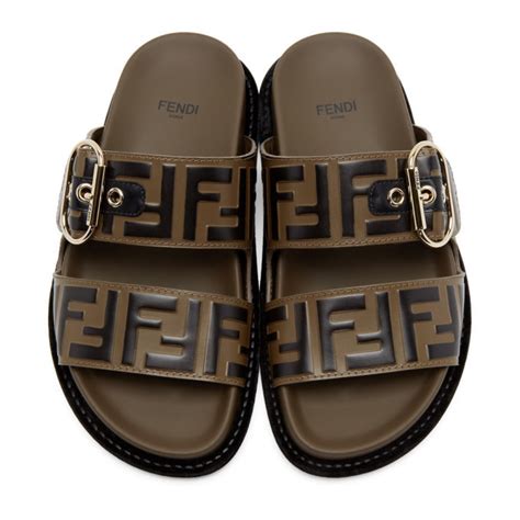 fendi brown & black 'forever fendi' sandals|New In for Woman .